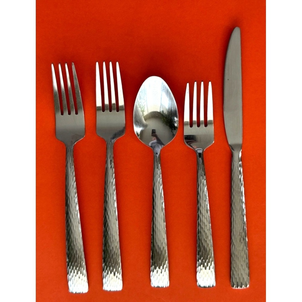 Mikasa OLIVER Lot (5pc) Stainless 18/0 Hammered Knife Fork Spoon Replacement